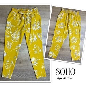 SOHO Apparel Yellow Palm Print Pants
